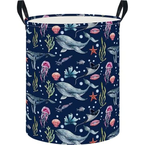 NTAOHAMPER Laundry Hamper, Laundry Basket, Nursery Hamper, Waterproof Storage Bin, Clothes Organizer Basket, Room Decor(Watercolor Ocean)