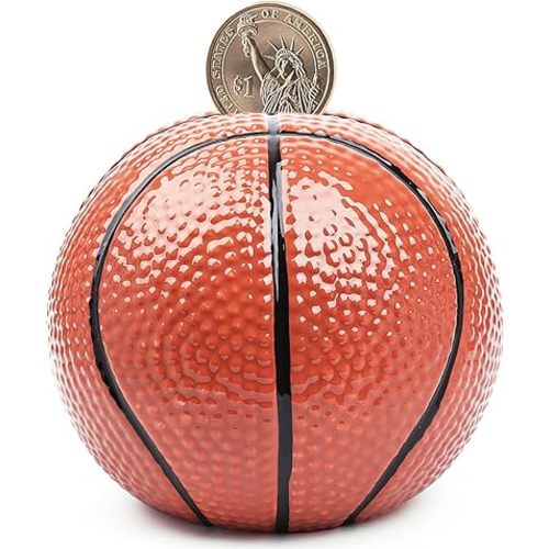 Ceramic Basketball Piggy Bank for Boys, Sports Coin Bank, Bedroom Decor Money Box-M