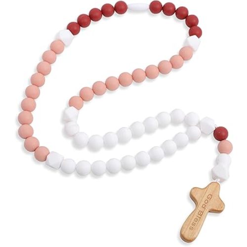 God Bless Kids First Rosary - Pink Baptism Silicone Rosary,Baby Shower Baptism Party Supply,Silicone Beads Gifts