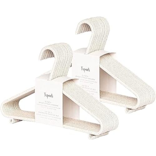 3 Sprouts Baby Wheat Straw Plastic Clothes Hangers - Pack of 30 - Speckled Cream