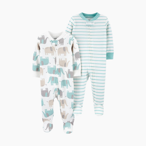 Carter's Zipper Footie with Snap (2 Pack) - Grey/Mint, 9M