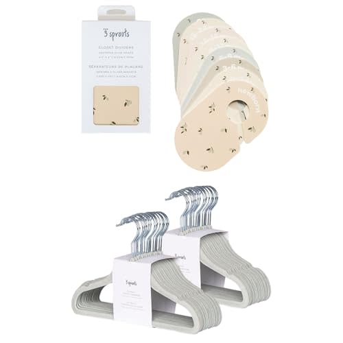 3 Sprouts Closet Dividers & Hangers Bundle - 8 Baby Size Dividers (Olive) and 30 Velvet Hangers for Baby Clothes (Green)