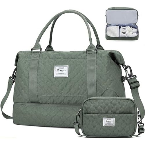 Weekender Bags for Women, Carry-On Personal Item Bag, Overnight Travel Duffel Bag with Shoes Compartment &Trolley Sleeve