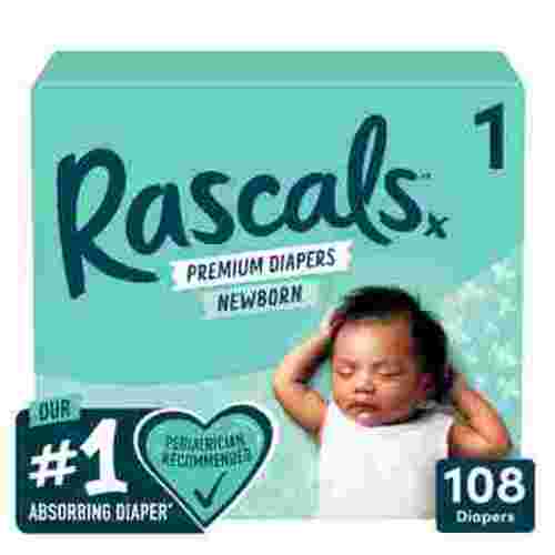 Rascal + Friends Premium Diapers, Size 1, 108 Count Absorbing Diaper