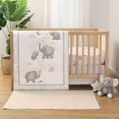 The Peanutshell Crib Bedding Set for Baby Boys and Girls, Elephant Whimsy, 3 Pieces