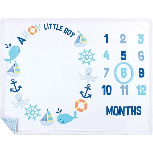 Hudson Baby Unisex Baby Plush Holiday and Milestone Blanket, Ahoy Nautical, One Size