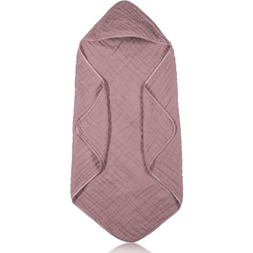 Peryiter 1 Pcs Muslin Hooded Baby Towels,32"x 32" Cotton Newborn Bath Towel Muslin Infant Baby Towels Absorbent Unisex Hooded Blankets,Newborn Registry Baby Gift for Girls Boys (Mauve)