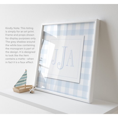 Boy Monogram Wall Art for Nursery - Printed Monogram Boy Room Decor - Baby Boy Nursery - Blue Gingham Monogram Print