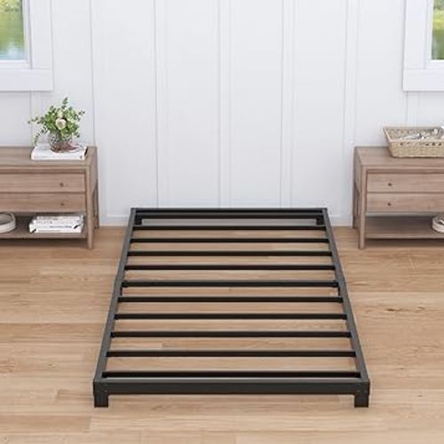 4 Inch Twin Bed Frames Low Profile, Twin Platform Bed Frame No Box Spring Needed, Heavy Duty Metal, Easy Assembly, Black