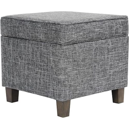 HomePop Home Decor | K7342-F2182 | Classic Square Storage Ottoman with Lift Off Lid | Ottoman with Storage for Living Room & Bedroom, Slate Grey Large