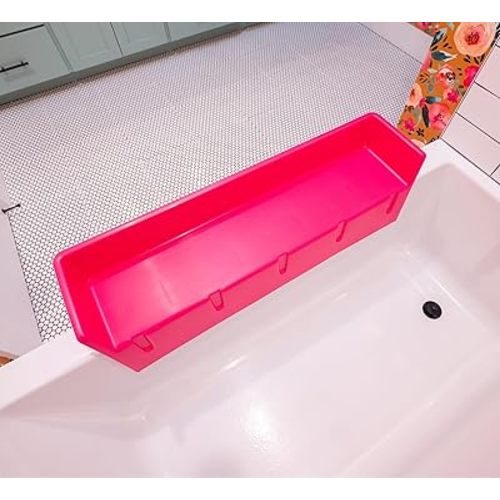 Tub Topper® Bathtub Splash Guard Play Shelf Area - Toy Tray Caddy Holder Storage - Suction Cups Attach to Bath Tub - No Mess Water Spill in Bathroom - Fun for Toddlers Kids Baby (Pink)