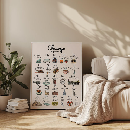 Chicago Alphabet Art Print Poster - illinois poster IL State city map art baby room nursery chicago art chicago wall decor