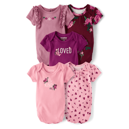 Baby Girls Floral Bodysuit 5-Pack - Pink