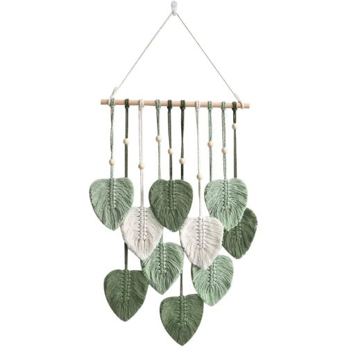 Betylifoy Macrame Wall Hanging, Macrame Tapestry with Wooden Beads Leaves Boho Wall Art Decor Tapestry Wall Hanging for Bedroom Nursery Wall Decoration (Green)