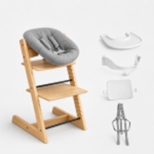 MotionGrey Blessy Adjustable Wooden High Chair with Grey Baby Basket and Interchangeable Feeding Accessories – Natural Wood