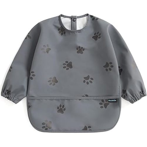 Baby Bib with Long Sleeves Bib & BLW, Machine Washable & Soft and Skin-Friendly Material, Coverall Bibs for Baby Feeding, Waterproof and Easy to Clean, for Baby Infant Toddlers (Dark Grey)