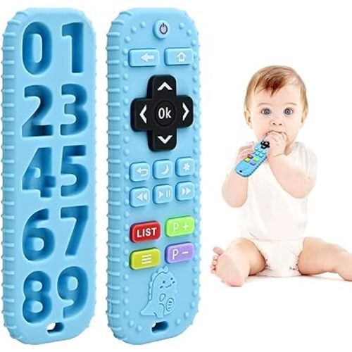Teething Baby Toys 3-6 Months, Soft Silicone Remote Control Teethers Toys for Babies 6 to 12 Months Essentials, Teething Infant Toys Chew Set for Newborn Boys Girls Easter Basket Stuffers Gifts, Blue