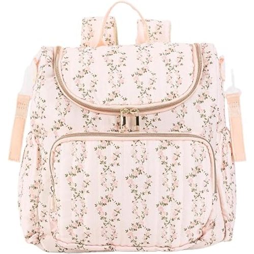 Quilted Diaper Bag Backpack Large Floral Puffy Backpack Multi-compartment Baby Storage Backpack for Mom Travel Hospital