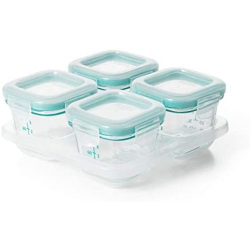 OXO Tot Glass Baby Blocks Food Storage Containers, Teal, 4 oz