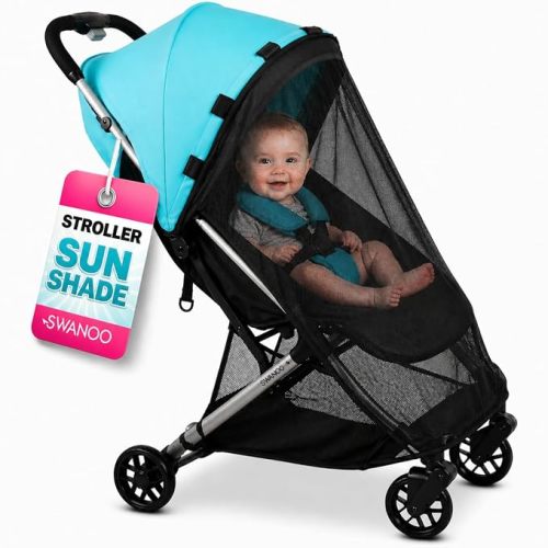 Universal Stroller Sun Shade Cover, Stroller UV Protection Cover with Magnetic Tabs, UPF50+ Sun Cover for Stroller, Shade Extender, Mosquito Net Bug Screen, Fits All Strollers & Car Seats