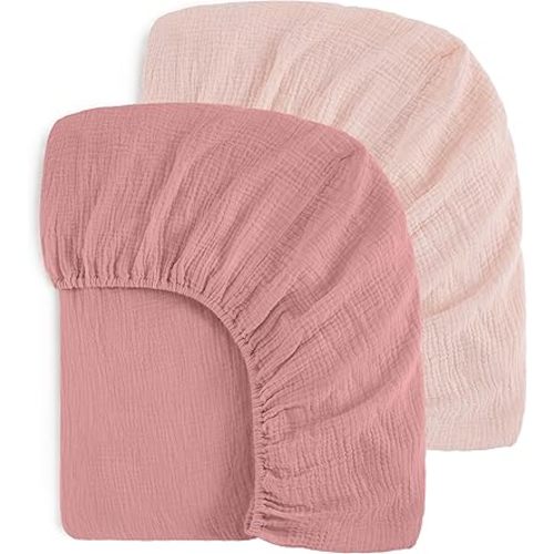 Muslin Crib Sheets for Girl Boy, 100% Cotton Baby Crib Sheets for Standard Crib and Toddler Mattress 52"x28", 2 Pack Soft Breathable Fitted Crib Mattress Sheet, Gradient Pink