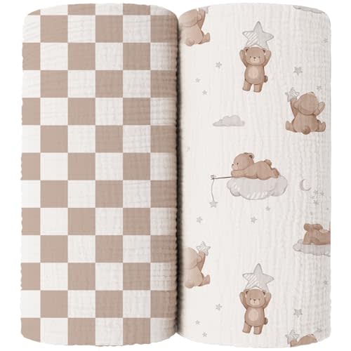 MairMore 2 Pack Muslin Swaddle Receiving Blankets for Unisex Newborn 100% Cotton Nursery Swaddle Wrap for Baby Girls and Boys