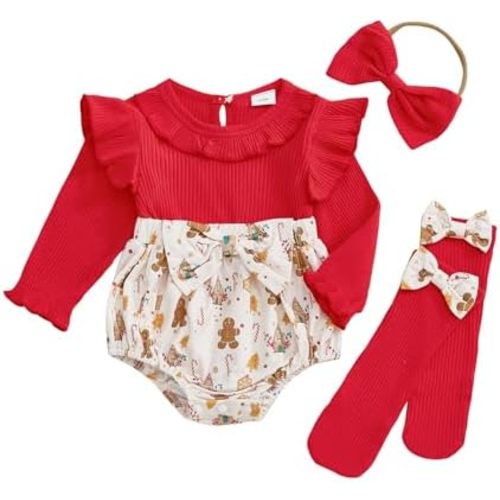 Infant Baby Girl Halloween Outfit Ruffle Sleeve Ghost Pumpkin Print Romper Onesie and Socks Cute Halloween Clothes