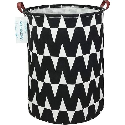 LANGYASHAN Laundry Basket Canvas Fabric Collapsible Organizer Basket for Storage Bin Toy Bins Gift Baskets Bedroom Clothes Children Nursery Hamper (Black M)