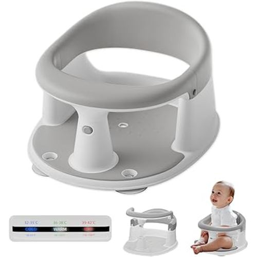 Baby Bath Seat for Babies 6 Months & Up - 360° Protection Bath Seats for Babies Sitting Up | Baby Bath Chair with Temperature Alert & Cushion | Toddler Bath Seat Newborn Infants Baby Bathtub Seat