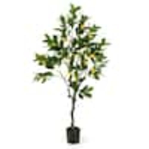 Costway 4 ft. Artificial Lemon Tree with Lemon Fruits, Cement Pot for Porch, Office HCST01295