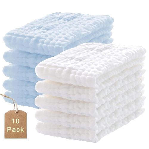 10-Pack Burp Cloths,100% Cotton Muslin Thickened Baby Burp Cloths Super Soft and Absorbent, Newborn Towels 20" x 10" (White+Blue) : Amazon.com.au: Baby