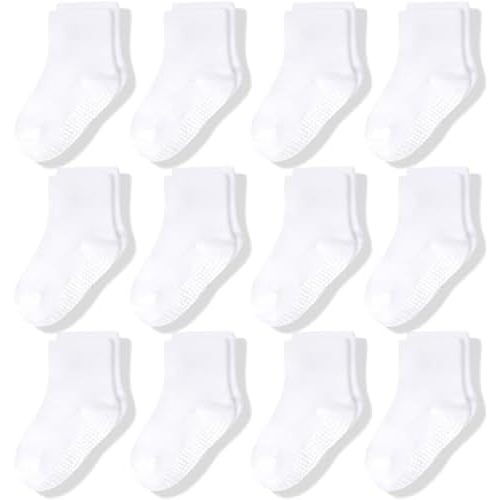 CozyWay Baby & Toddler Socks With Grippers Non Slip Crew Grip Socks for Girls and Boys Soft Comfy Cotton - 12 Pack