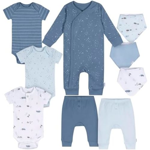 Gerber unisex-baby 9-piece Baby Gift Set for Newborn Boys & Girls – Premium Cotton Baby Essentials Layette Set