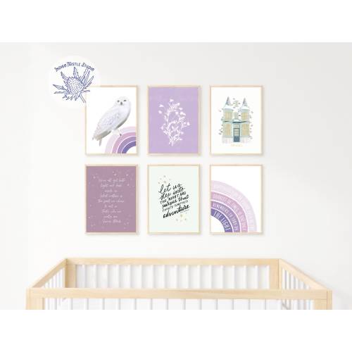 PRINTED Children&#39;s Book Posters Set of 6, Owl Nursery Prints, Gallery Wall Bundle, Potter Nursery Wall Art, Owl Nursery Decor, Girls Room