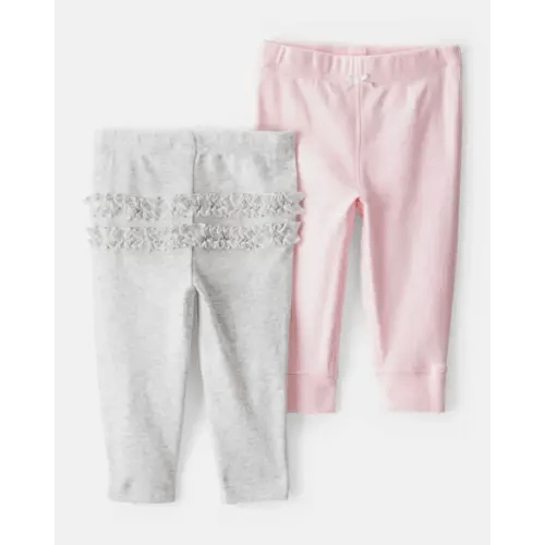 Baby Girl 2-Pack Ruffle-Detail Cotton Pants - Grey/Pink | Carter's
