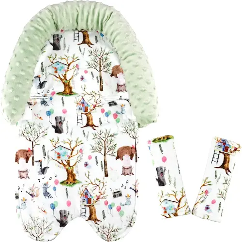 Hooyax Baby Car Seat Head Support Stroller Insert for Boys Girls, Soft Minky Headrest Cushion with Strap Covers Set, Fit for Carseats, Bouncers, Swing