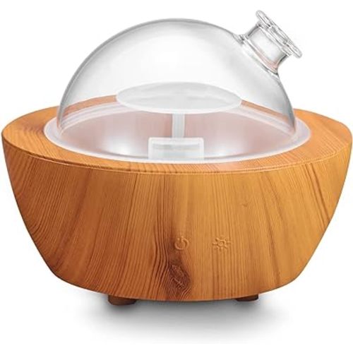 280ml Glass Essential Oil Diffuser Wood Grain Base Air Aroma Diffusers for Aromatherapy Cool Mist Humidifier with Safe Auto Shut-Off and 7 Color LED Night Lights for Home Office Room