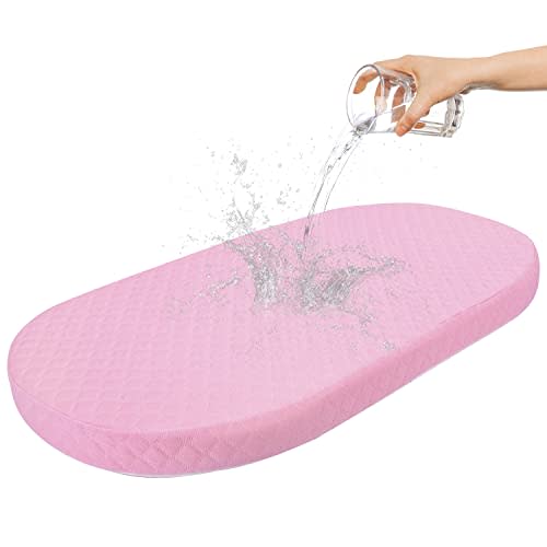 Wonder Living Baby Bassinet Mattress Compatible with Dream On Me/Fisher-Price Baby Bedside Sleeper, Breathable, Premium Foam, Oval Shaped with Removal Waterproof Cover,15" x 30" x 2''