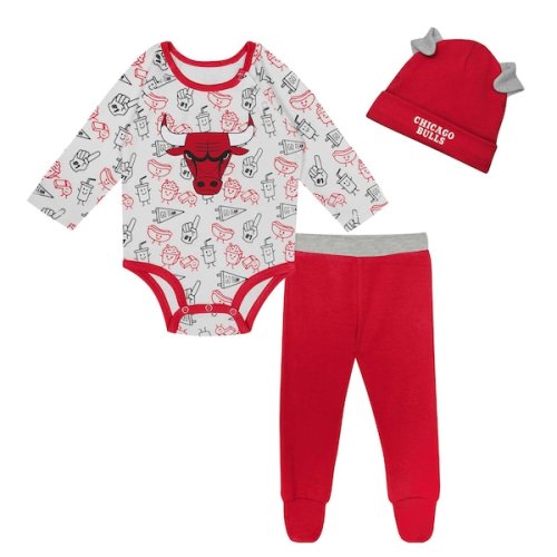 Chicago Bulls Newborn & Infant Little Champ Long Sleeve Bodysuit, Pants & Cuffed Knit Hat 3-Piece Set