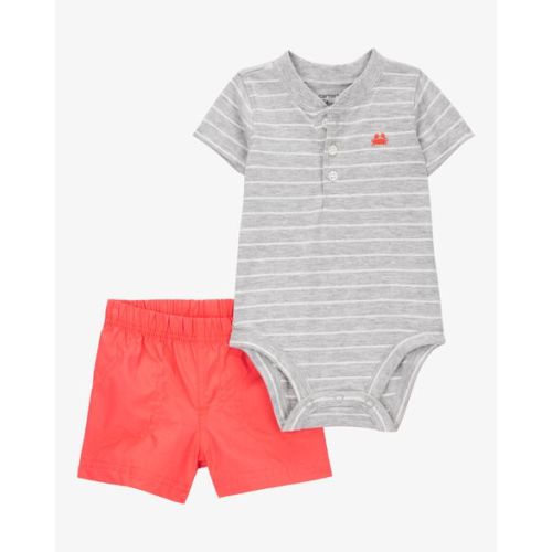 Baby 2-Piece Striped Bodysuit & Pull-On Short Set - Grey/Orange - Carter's | Carter's