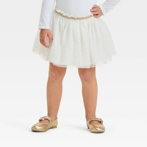 Toddler Girls' Glitter Tutu Skirt - Cat & Jack™ Cream 18M: Adjustable Waistband, Mesh, Shapes Pattern