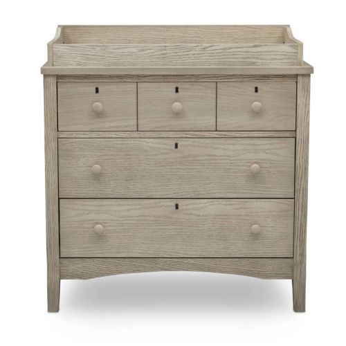 Delta Children Farmhouse 3 Drawer Dresser With Changing Top And Interlocking Drawers - Textured Limestone