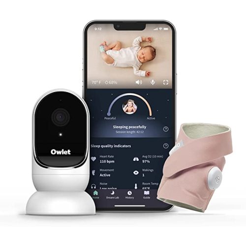 Owlet Dream Duo Smart Baby Monitor - Video Baby Monitor with HD Camera & Dream Sock: Only Baby Monitor to Track Heart Rate & Average Oxygen as Sleep Quality Indicators - Dusty Rose