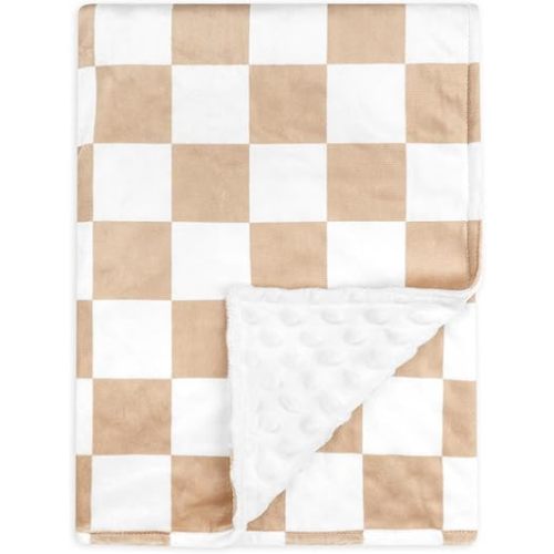 DILIMI Baby Blanket, Soft Warm Baby Blanket for Girl and Boy, Toddler Baby Newborn Plush Dot Blanket for Nursery Stroller Infant Crib Blanket Unisex (40×30 in), Brown Checkered