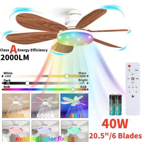 Ceiling Fans with Light, Socket Screw with Remote Control 20.5”ABS Modern Crystal Fan Light, Multi-Color RGB Adjustable Brightness & Color Temperature with Emergency Stop Memory Timer,Mahogany