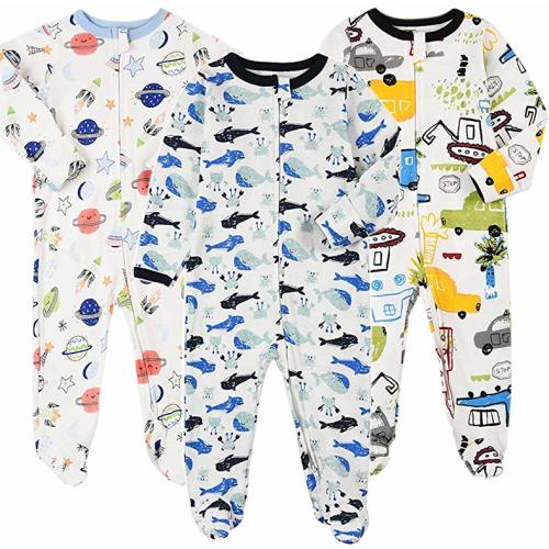 Baby Footed Pajamas with Mittens - 3 Pcs Infant Girls Boys Footie Onesies Sleeper Newborn Cotton Sleepwear Outfits