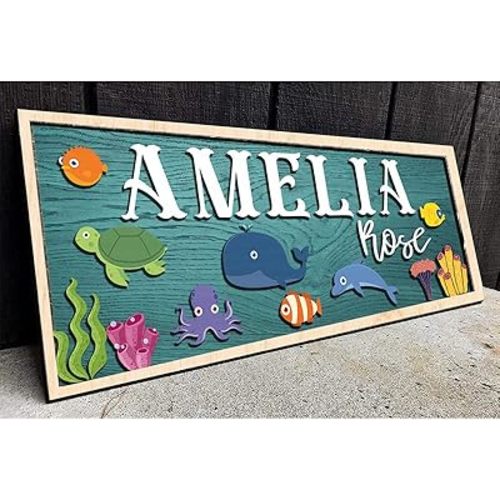 Custom Baby Name Sign, Ocean Nursery Wall Decor, Personalized Wooden Name Plaque for Sea, Themed Room, Unique Gift for Baby Boys or Girls