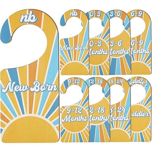 Baby Closet Dividers 8PCS, Here Comes The Son Theme Wooden Double-Sided Clothes Size Hanger Organizer from Newborn to Toddler for Nursery Decor Baby Shower Birthday Gift