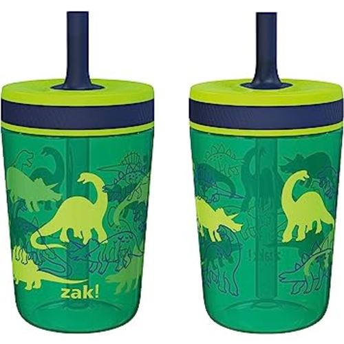 Zak Designs Kelso 15 oz Tumbler Set, (Dino Camo) Non-BPA Leak-Proof Screw-On Lid with Straw Made of Durable Plastic and Silicone, Perfect Baby Cup Bundle for Kids (2pc Set)