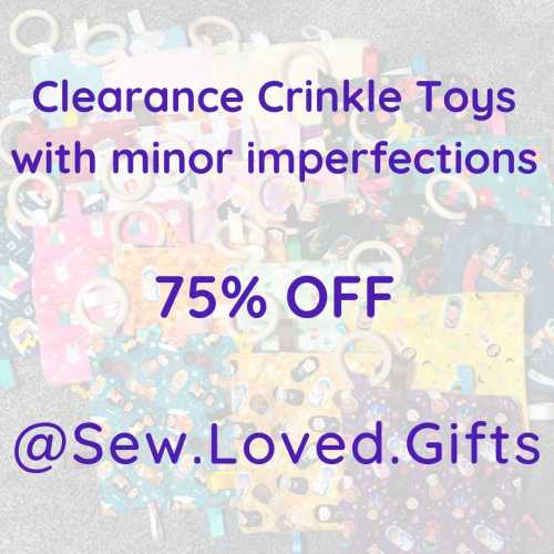 Clearance Not-Quite-Perfect Sold "As Is" with minor imperfections Crinkle Lovey Toy with Fabric by Catholic designers